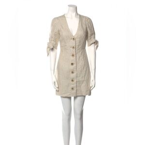 AU8/US4 Shona Joy Short Sleeve Linen Mini Dress Beige Striped REVOLVE $360